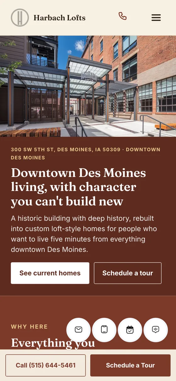 Harbach Lofts on a phone